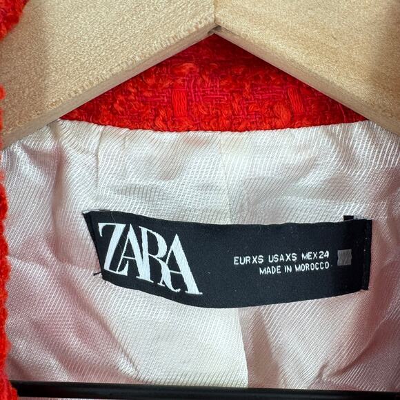 Zara Red Tweed Double Breasted Blazer Gold Buttons XS Holiday Party Chic - Picture 3 of 7